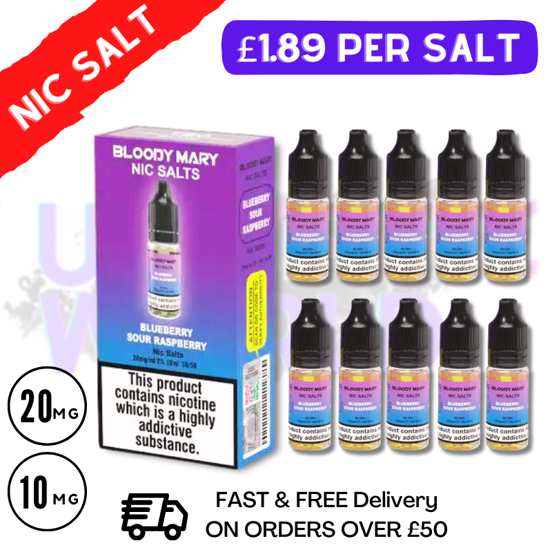 Blueberry Sour Raspberry Bloody Mary Nic Salt E-Liquids Pack Of 10 Deal - UK Vape World