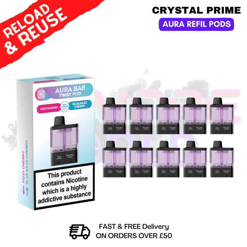 Shop Fizzy Cherry Crystal Aura 40K Replacement Pods Box Of 10 - UK Vape World