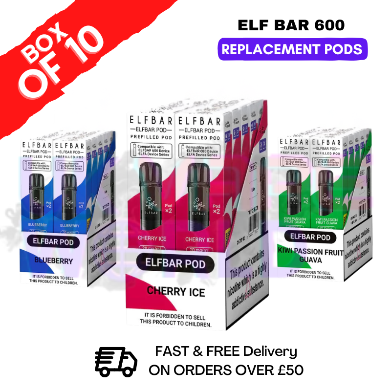 Elf Bar 600 Puff Replacement Pods Box of 10 - Only £31.50