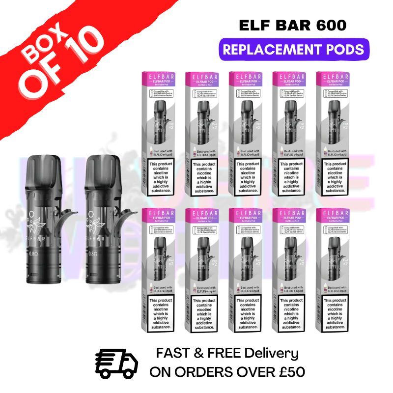 Elf Bar 600 Puff Replacement Pods Box of 10 - Only £31.50