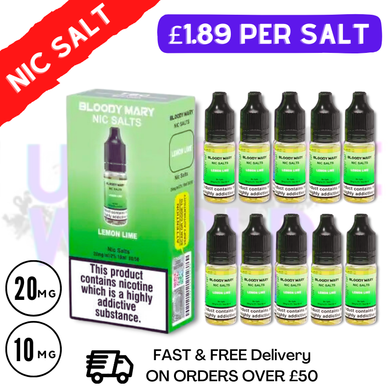 Lemon Lime Bloody Mary Nic Salt E-Liquids Pack Of 10 Deal - UK Vape World