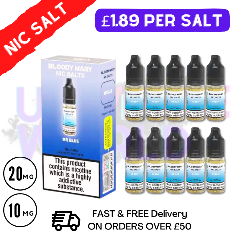 Shop MR Blue - Bloody Mary Nic Salt E-Liquids Pack Of 10 Deal - UK Vape World