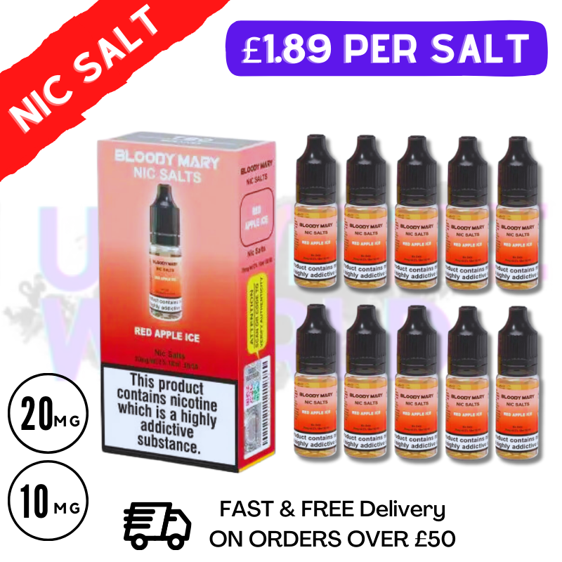 Red Apple ICE - Bloody Mary Nic Salt E-Liquids Pack Of 10 Deal - UK Vape World