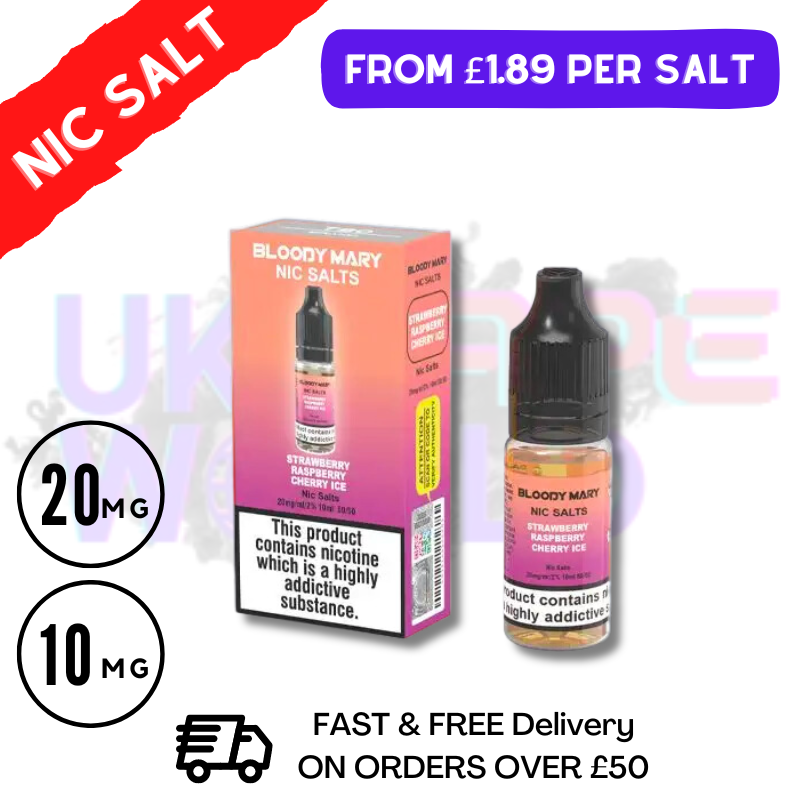 Strawberry Raspberry Cherry ICE Bloody Mary 10ml nic salt e-liquid - UK Vape World