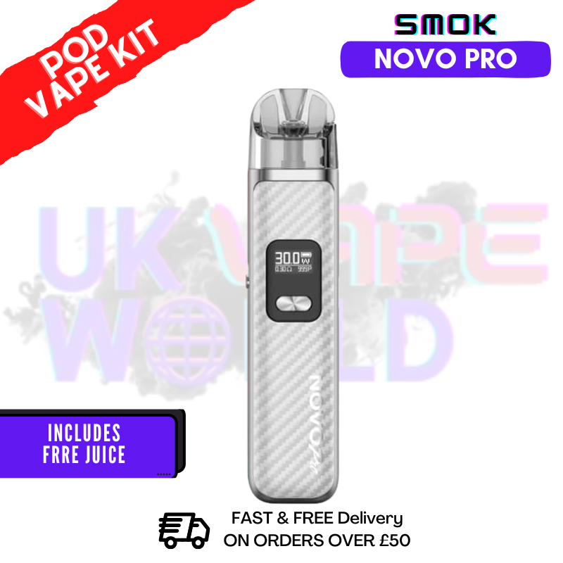 Silver Carbon Fiber Smok Novo Pro Pod Kit + Free Nic Salt