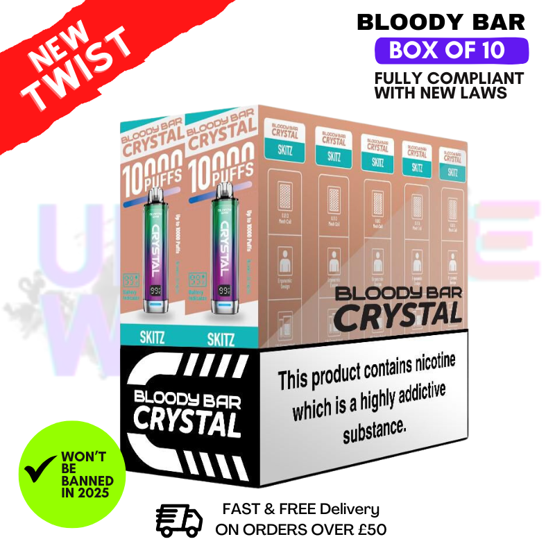 Rainbow Bloody Bar Crystal 10K Puff Box Of 10