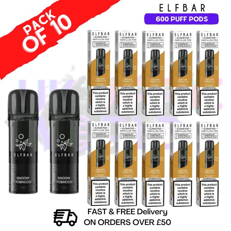 Elf Bar 600 Puff Snoow Tobacco Replacement Pods Box of 10 - ukvapeworld