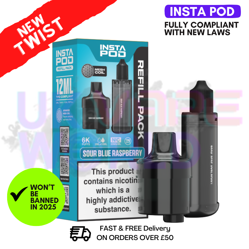 Sour Blue Raspberry Insta Pod Refil Pack (2ML POD + 10ML BOTTLE)
