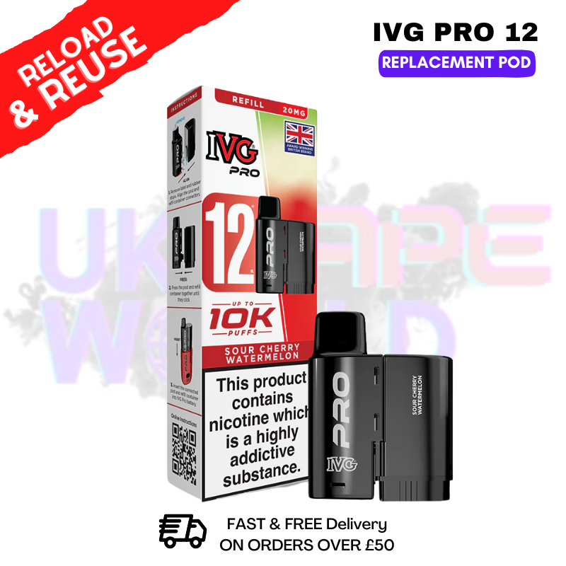 Sour Cherry Watermelon IVG Pro 12 REFIL Pod Pack - ukvapeworld