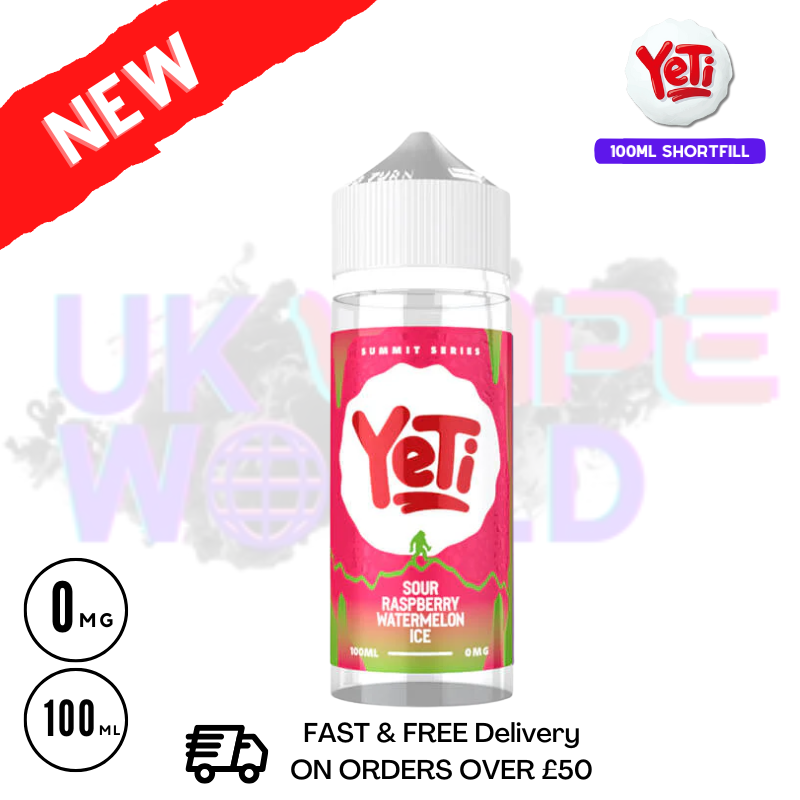 Sour Raspberry Watermelon ICE Yeti Summit Shortfill Juice 100ML Eliquid - ukvapeworld