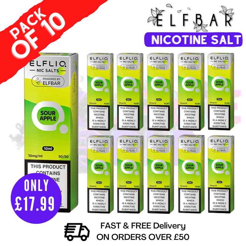 Shop Sour Apple ElfLiq Nic Salt BOX OF 10 - ONLY £17.99 - UK Vape World