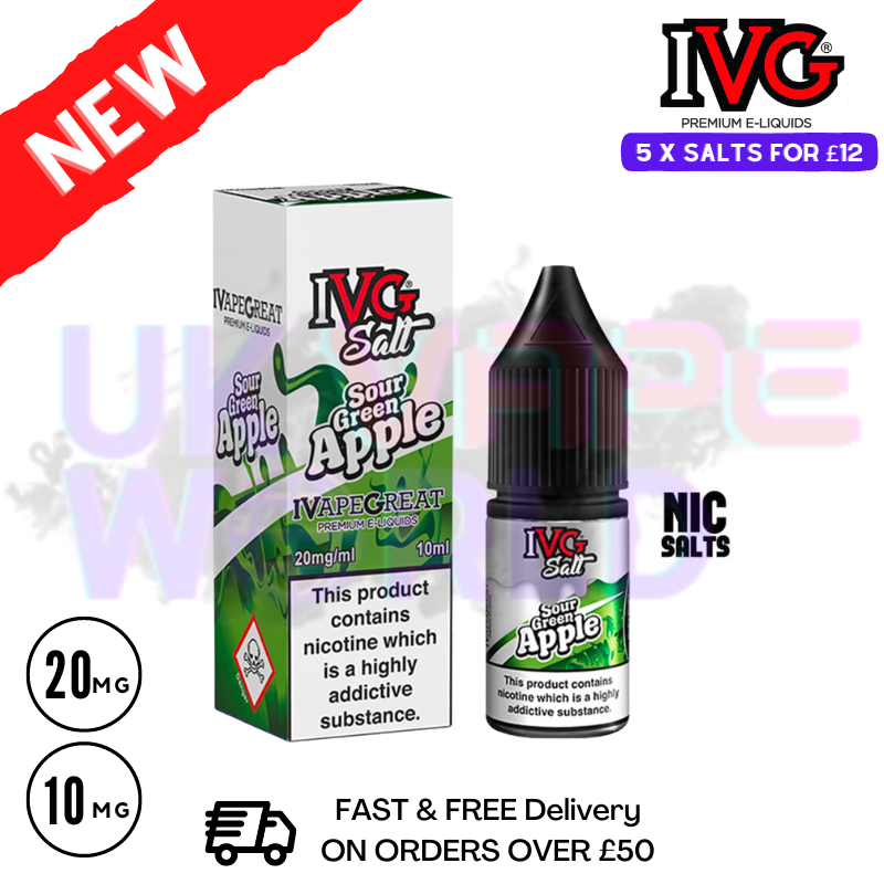 Sour Green Apple IVG NicSalt 10ML E-liquid   Experience a blast of tart flavor with this unique nic salt blend - UK Vape World