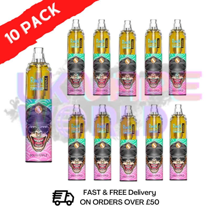 Sour Apple - Tornado 7000 Puff Bar R and M Pack Of 10 Vape Pen - UK Vape World