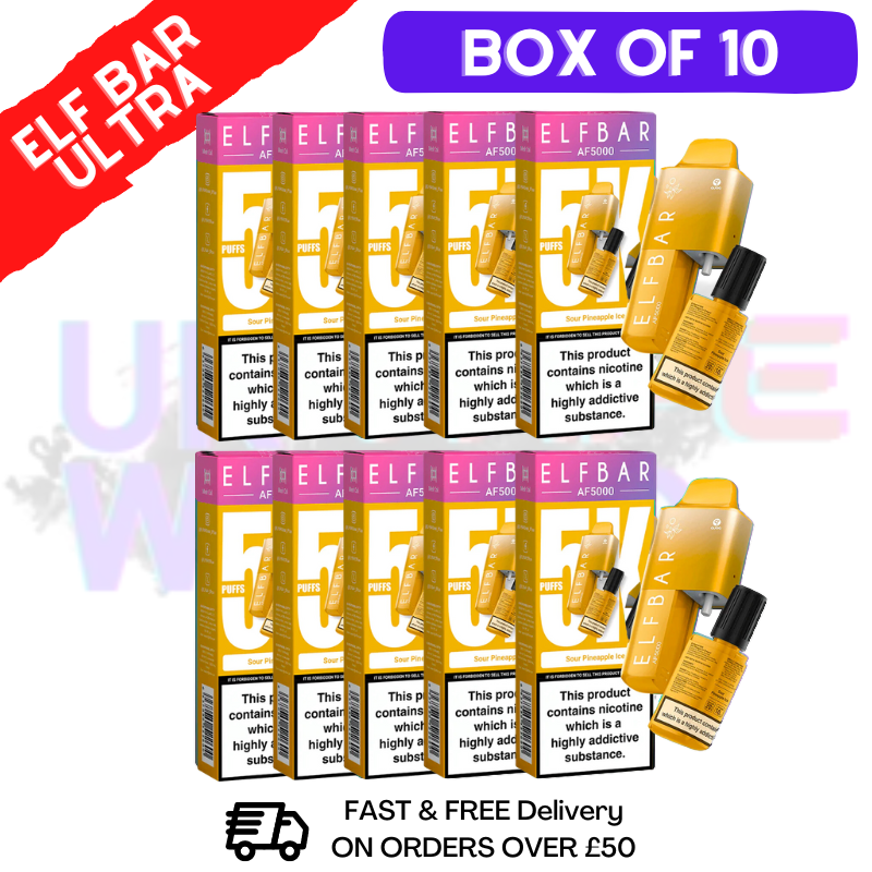 Shop Sour Pineapple ICE Elf Bar 5000 Puff 5K Bar BOX OF 10 - UK Vape World