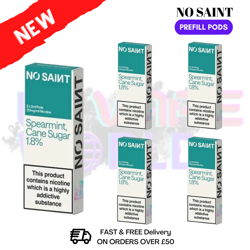 Spearmint Cane Sugar No Saint Prefilled Pods Box Of 5 - ukvapeworld