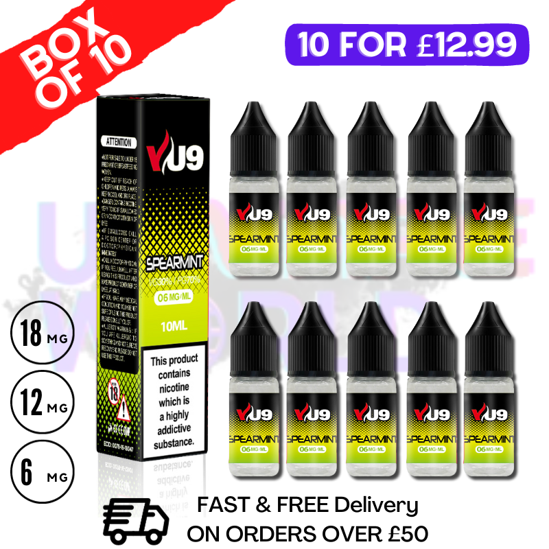 Spearmint VU9 E-Liquid Juice 10ml Nic Eliquid - 10 x 10ML Bundle - UK Vape World