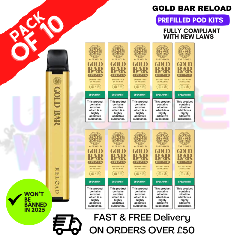 Spearmint Gold Bar Reload Prefilled Pod Kit Box of 10 Spearmint Gold Bar Reload Prefilled Pod Kit Box of 10