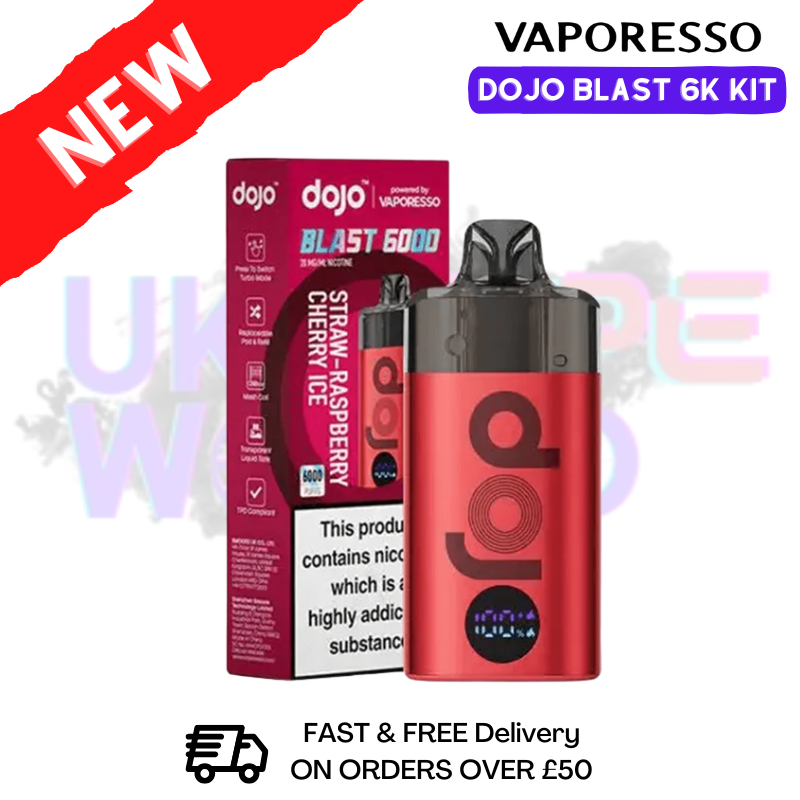 Straw Rasp Cherry Ice Vaporesso Dojo Blast 6000 Pod Kit - ukvapeworld