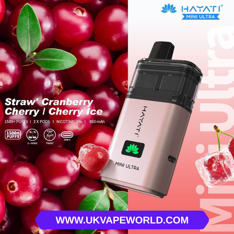 Shop Straw Cranberry Cherry Hayati Mini Ultra 1500 Puff Twist Bar - UK Vape World 