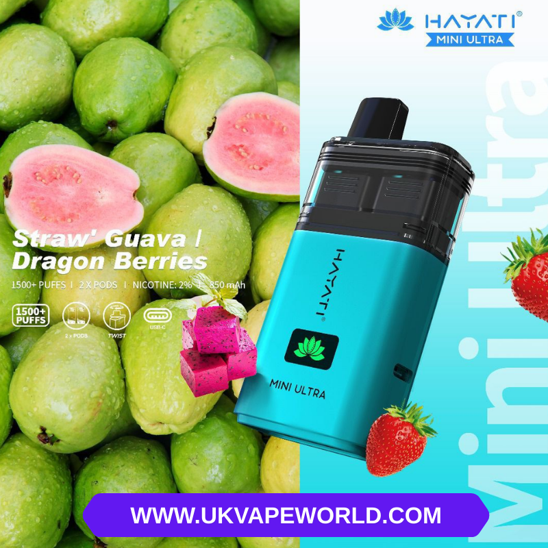 Shop Straw Guava Hayati Mini Ultra 1500 Puff Twist Prefilled Bar - UK Vape World