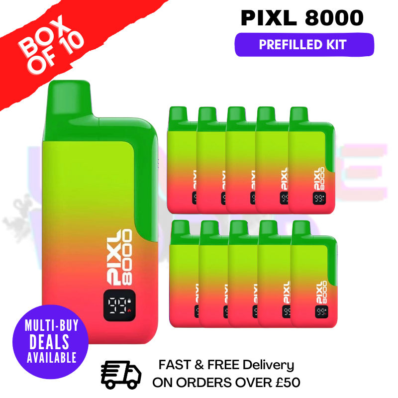 Straw Kiwi Razz pixl 8000 Kits Box Of 10 - ukvapeworld