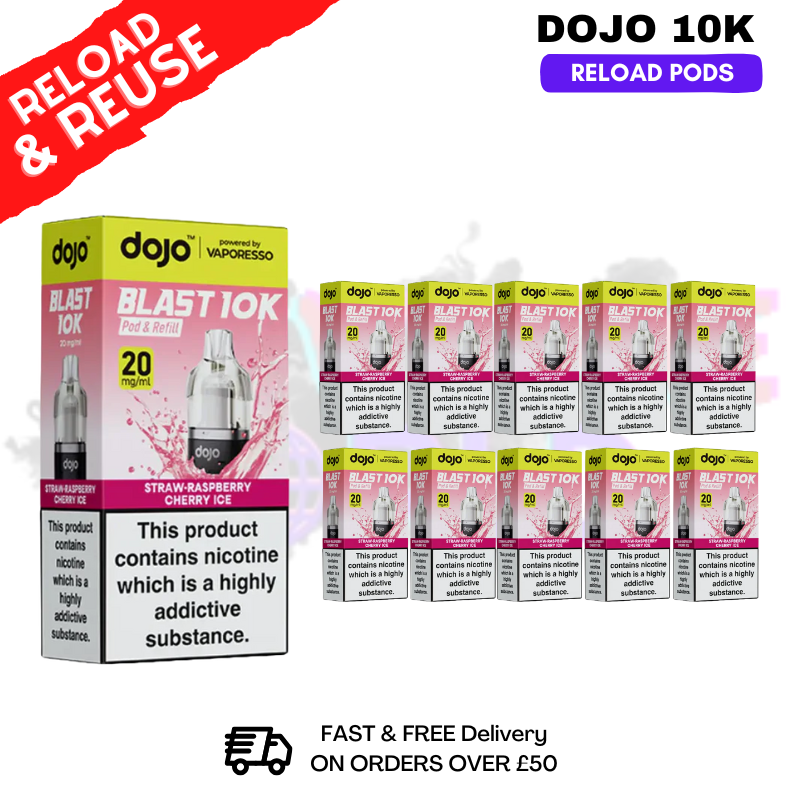 shop Straw Raspberry Cherry ICE Dojo Blast 10K Replacement Pods Box Of 10 - ukvapeworld