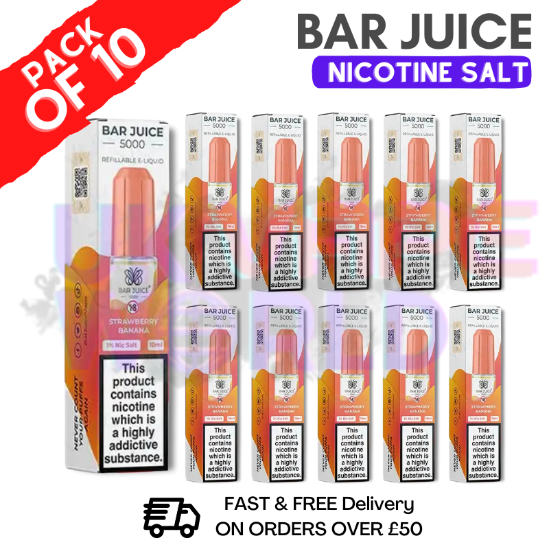 Shop Strawberry Banana Bar Juice 5000 Nic Salt | Box of 10 | ONLY £15.99 - UK Vape World