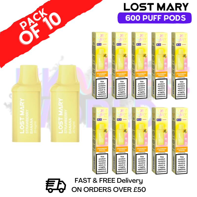 Strawberry Banana Lost Mary 600 Puff Replacement Pods Box Of 10 - ukvapeworld