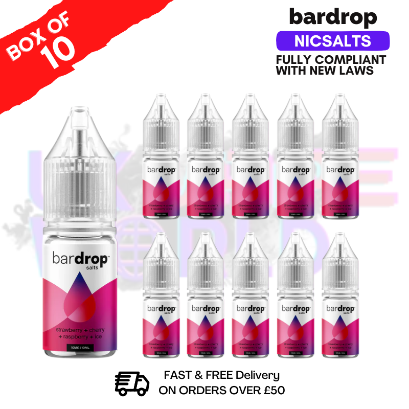 Strawberry Cherry Raspberry Ice Bar Drop Nic Salt Box Of 10 - ukvapeworld