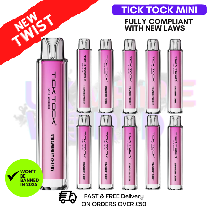 Shop Strawberry Cherry Tick Tock Mini 2000 Box Of 10 - UK Vape World