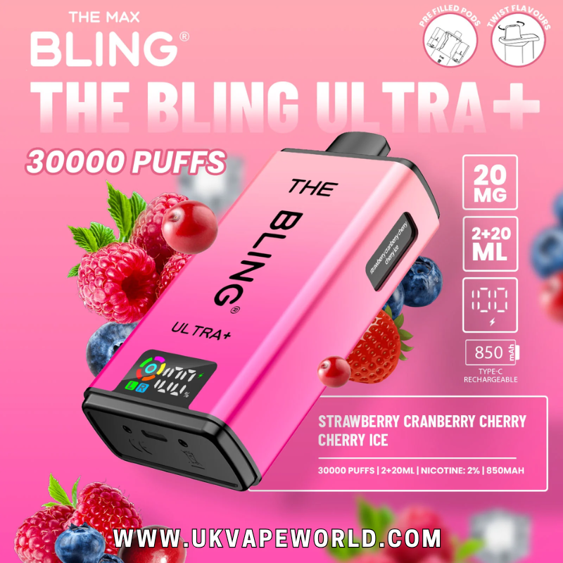 shop Strawberry Cranberry Cherry/Cherry Ice Bling 30k Ultra Plus Prefilled Pod Kit - ukvapeworld