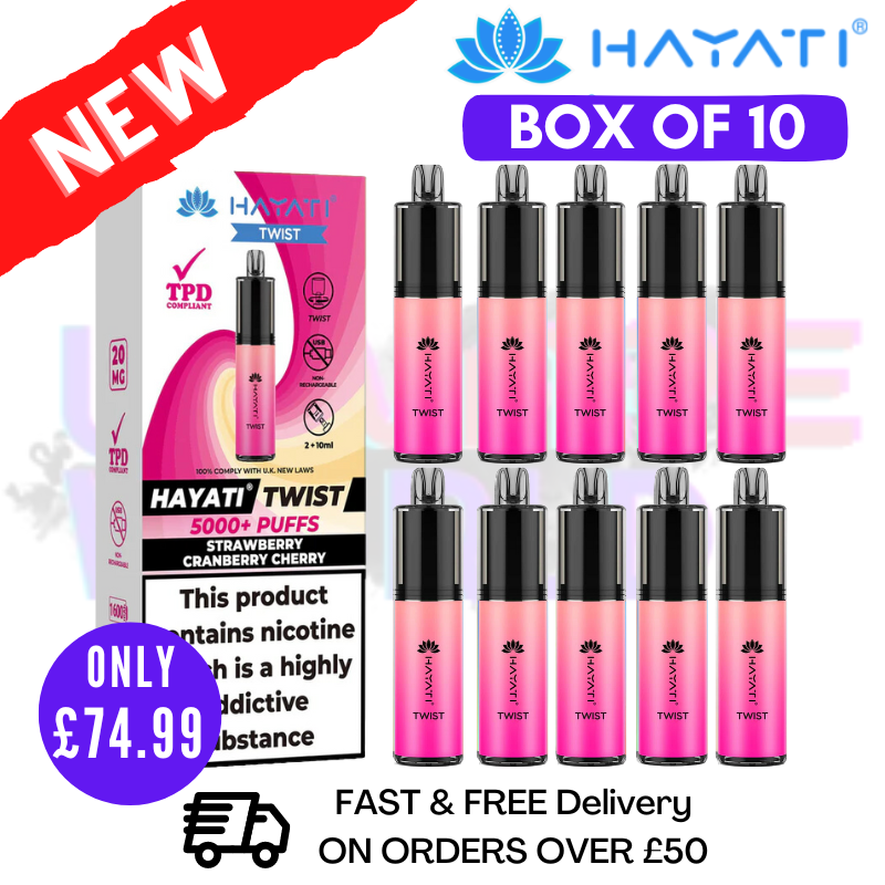 Shop Strawberry Cranberry Cherry Hayati Twist 5000 Puff 5K Box Of 10 - UK Vape World