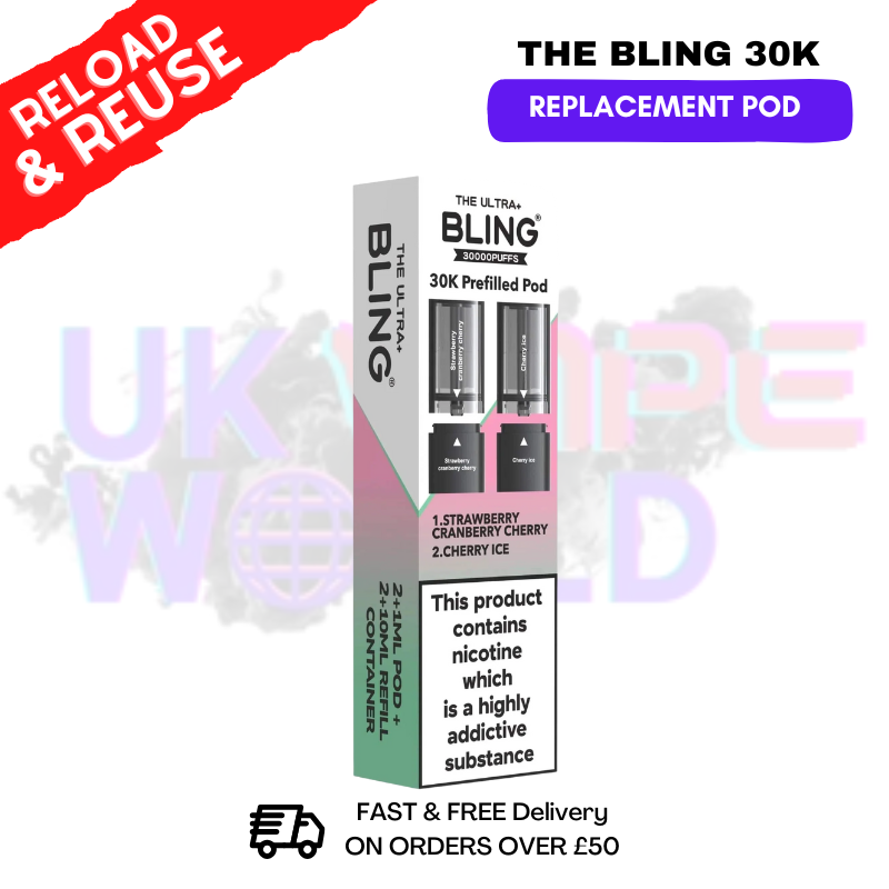 Strawberry Cranberry Cherry Bling 30k REFIL PACK Ultra Plus Pods  - £6.99 - ukvapeworld