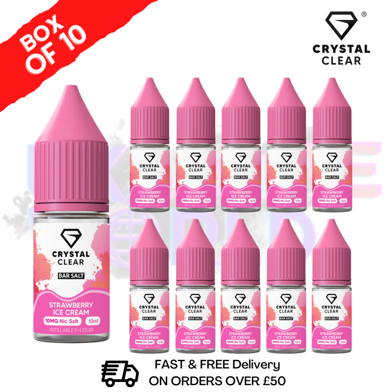 Strawberry ICE Cream Crystal Clear Nic Salt Box Of 10 - Only £17.99 - ukvapeworld
