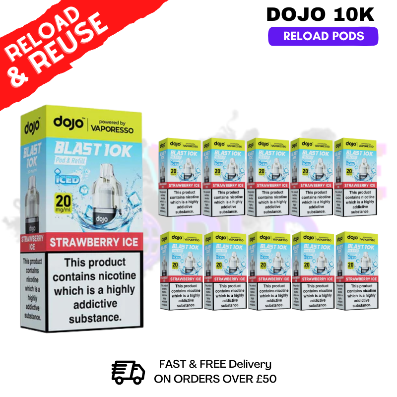 Strawberry ICE Dojo Blast 10K Replacement Pods Box Of 10 - ukvapeworld