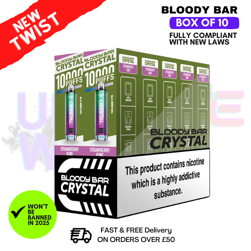 Shop Strawberry Kiwi Bloody Bar Crystal 10K Puff Box Of 10 - UK Vape World