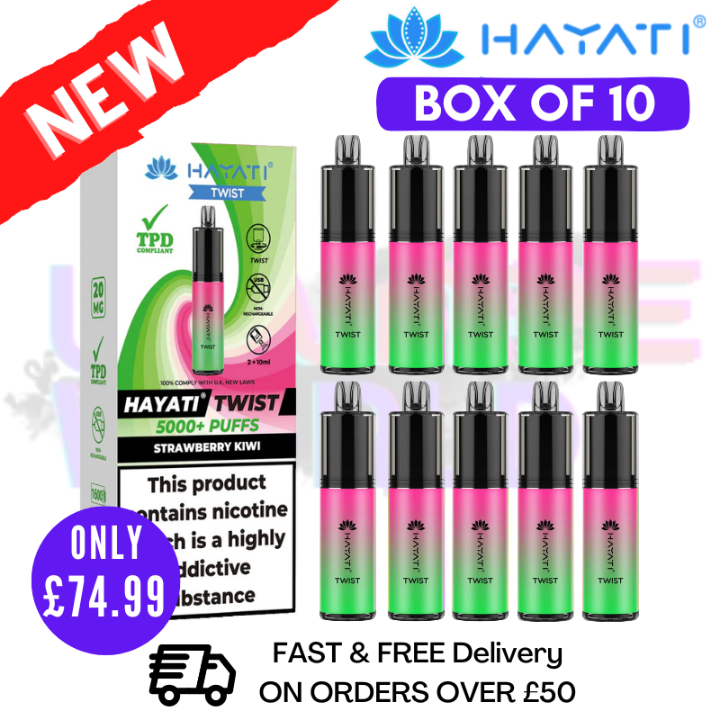 Shop Strawberry Kiwi Hayati Twist 5000 Puff 5K Box Of 10 - UK Vape World