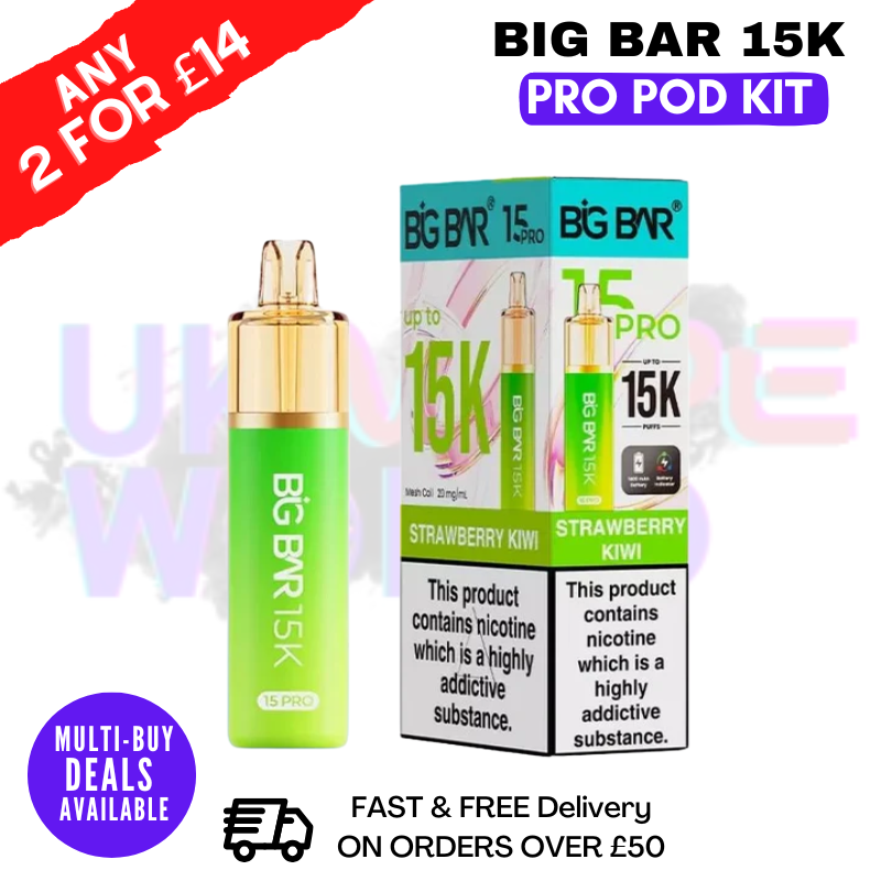 Strawberry Kiwi Big Bar 15K Prefilled Pod Kit - £7.89 - ukvapeworld