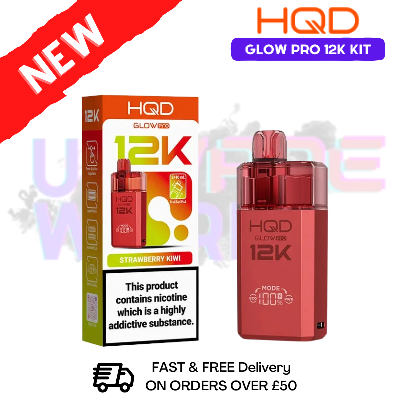 Strawberry Kiwi HQD Glow Pro 12K Puff Prefilled Pod Kit - ukvapeworld