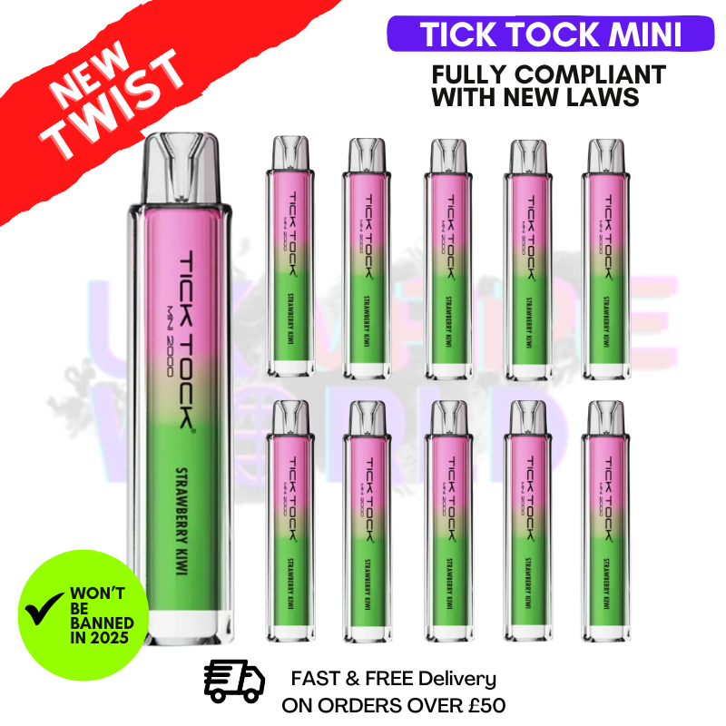 Shop Strawberry Kiwi Tick Tock Mini 2000 Box Of 10 - UK Vape World