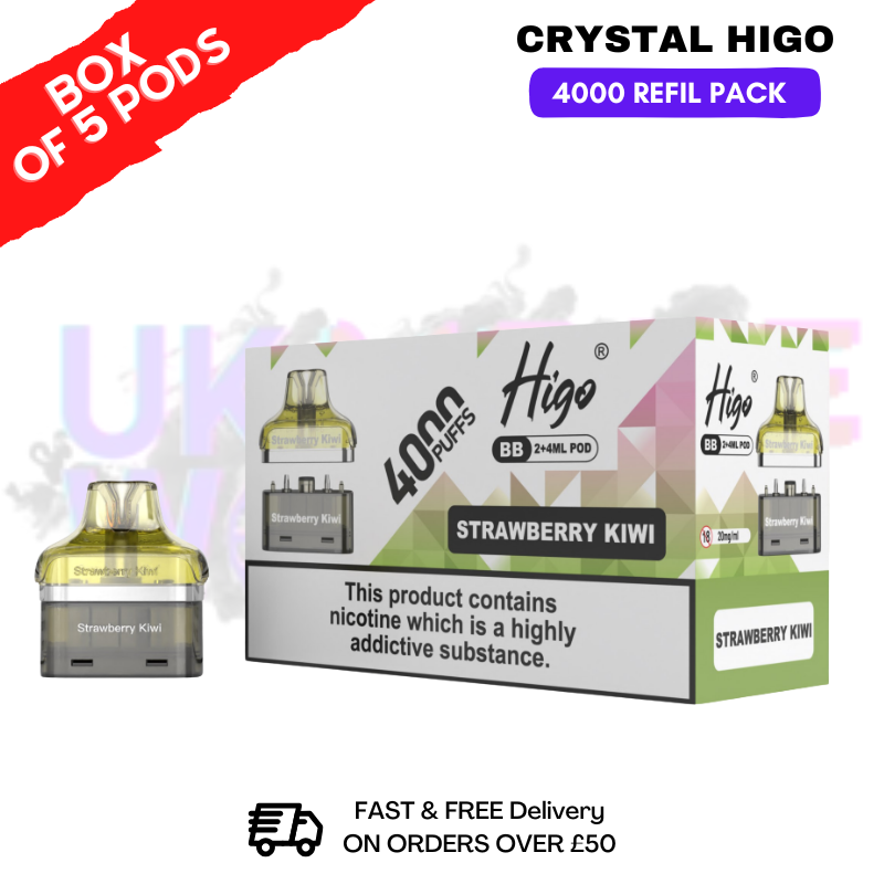 shop Strawberry Kiwi Crystal Higo 4000 REFIL Pods BOX OF 5 - ukvapeworld