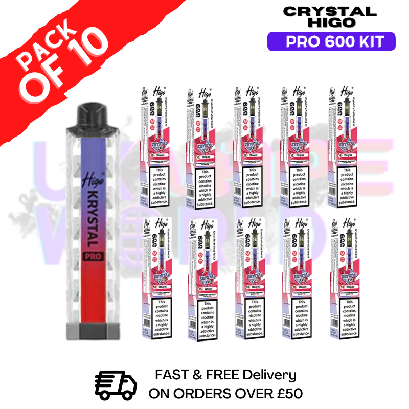 Strawberry Raspberry Cherry ICE HIGO Crystal Pro 600 Puff Kits Box Of 10