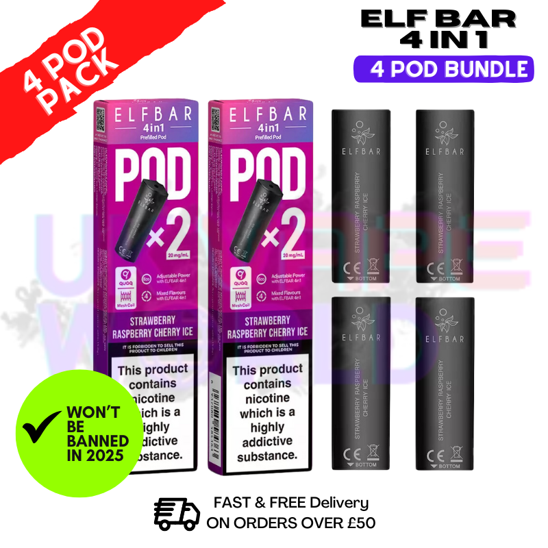 Elf Bar 4 in 1 Replacement Pods Strawberry Raspberry Cherry ICE | 2%