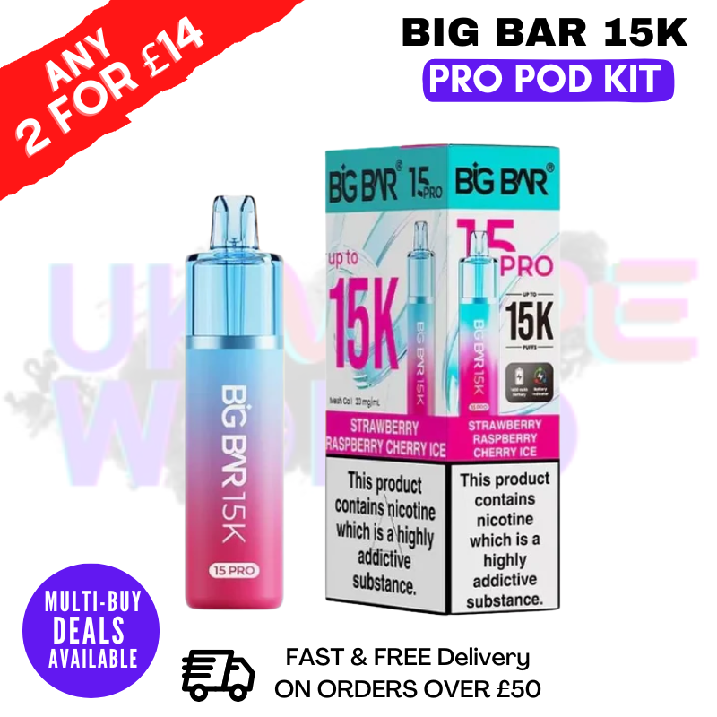 Strawberry Raspberry Cherry Ice Big Bar 15K Prefilled Pod Kit - £7.89 - ukvapeworld