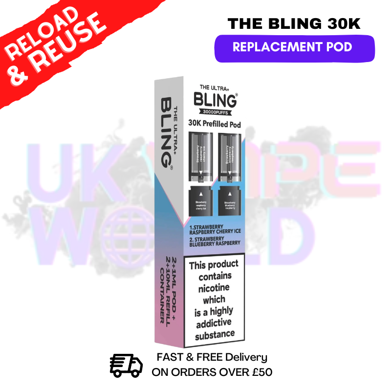 Strawberry Raspberry Cherry Ice Bling 30k REFIL PACK Ultra Plus Pods  - £6.99 - ukvapeworld