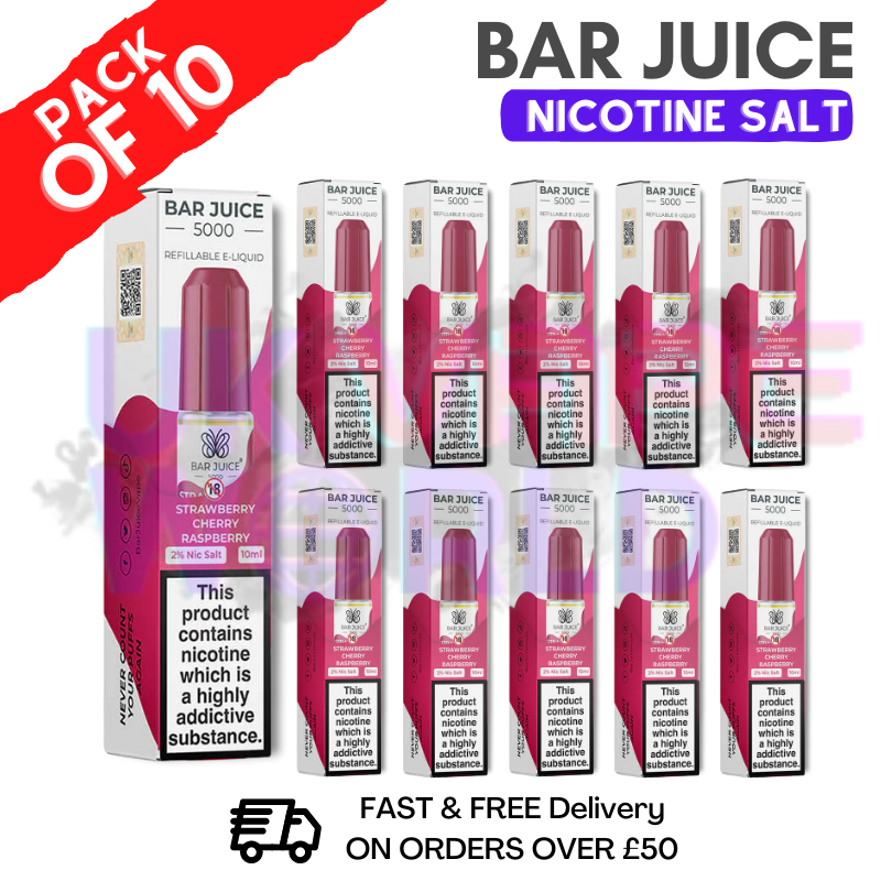 Shop Strawberry Raspberry Cherry Bar Juice 5000 Nic Salt | Box of 10 | ONLY £15.99 - UK Vape World