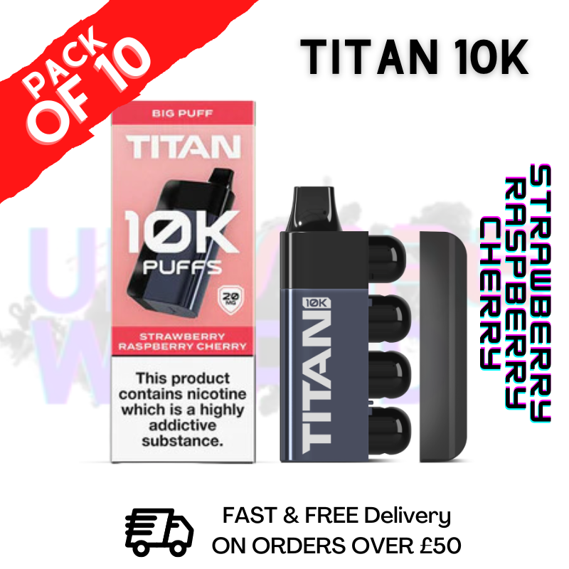 Shop Strawberry Raspberry Cherry - Titan 10K Disposable Vape Kit Pack Of 10 - UK Vape World