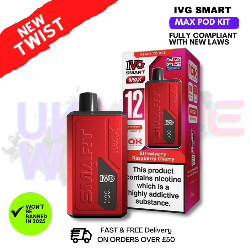 Strawberry Raspberry Cherry IVG Smart Max 10K Puff Prefilled Pod Kit