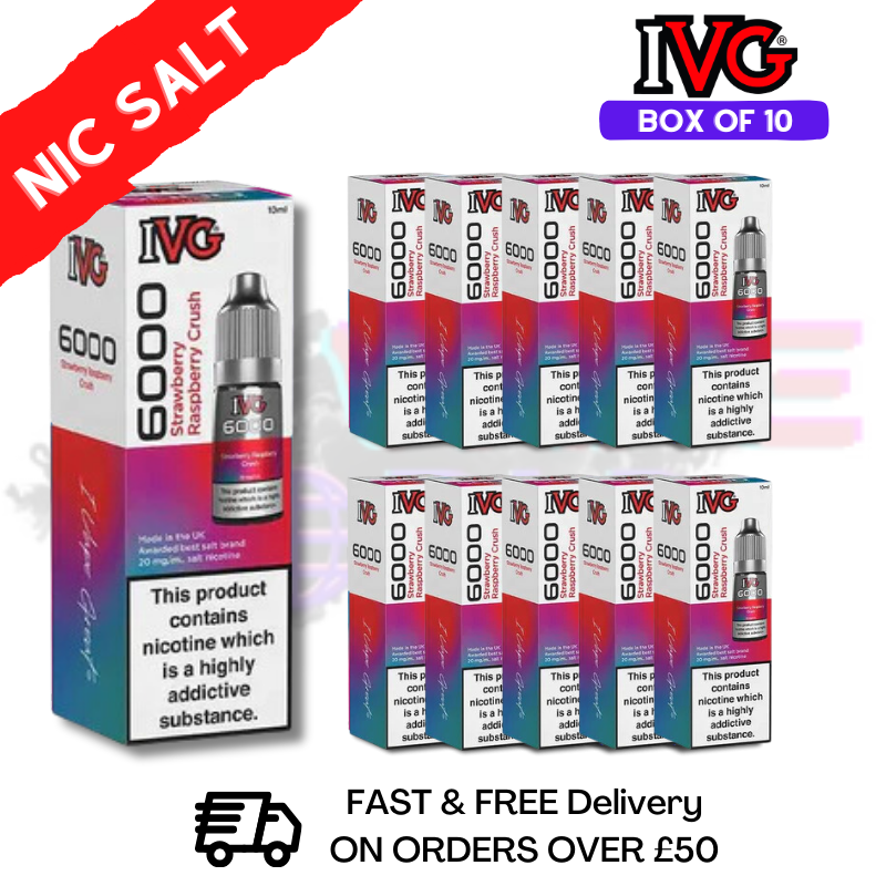 Shop Strawberry Raspberry Crush IVG 6000 Box Of 10 Nic Salt - UK Vape World