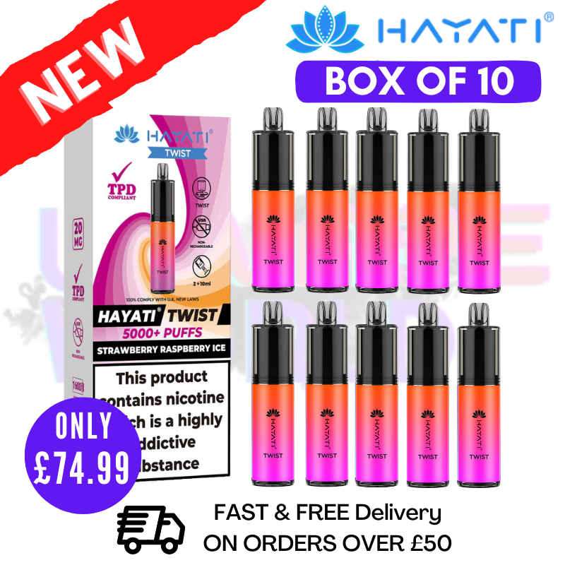 Shop Strawberry Raspberry Ice Hayati Twist 5000 Puff 5K Box Of 10 - UK Vape World